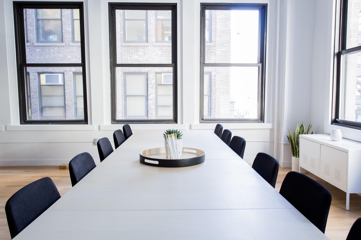 Hotel conference room with digital display for business travelers