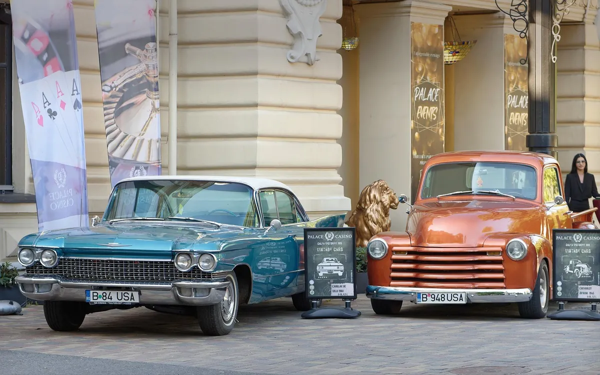 cars, automobiles, vintage, cadillac, chevrolet, parked, hotel, luxury, urban, exposed
