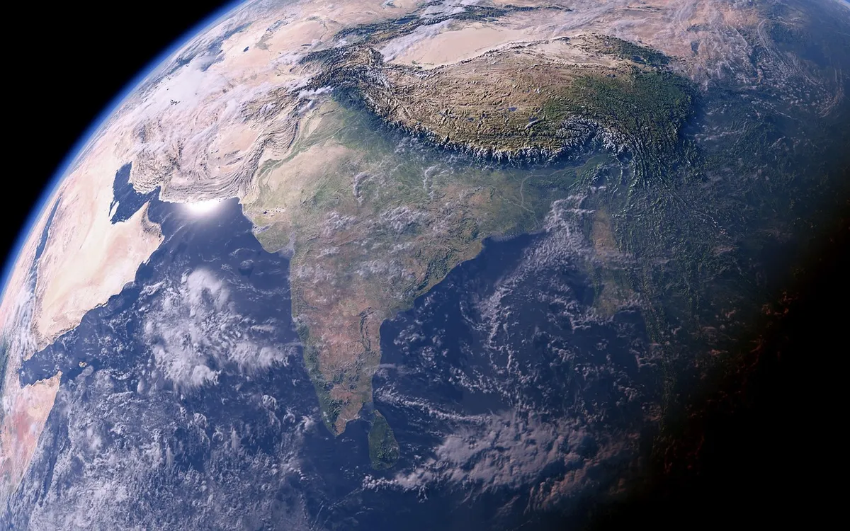 地球、世界、地図、インド、スリランカ、中東、地球、スリランカ、3D、湾、自然、世界地図、湾、地理、気候、ネパール、中国、海、陸、雲、惑星