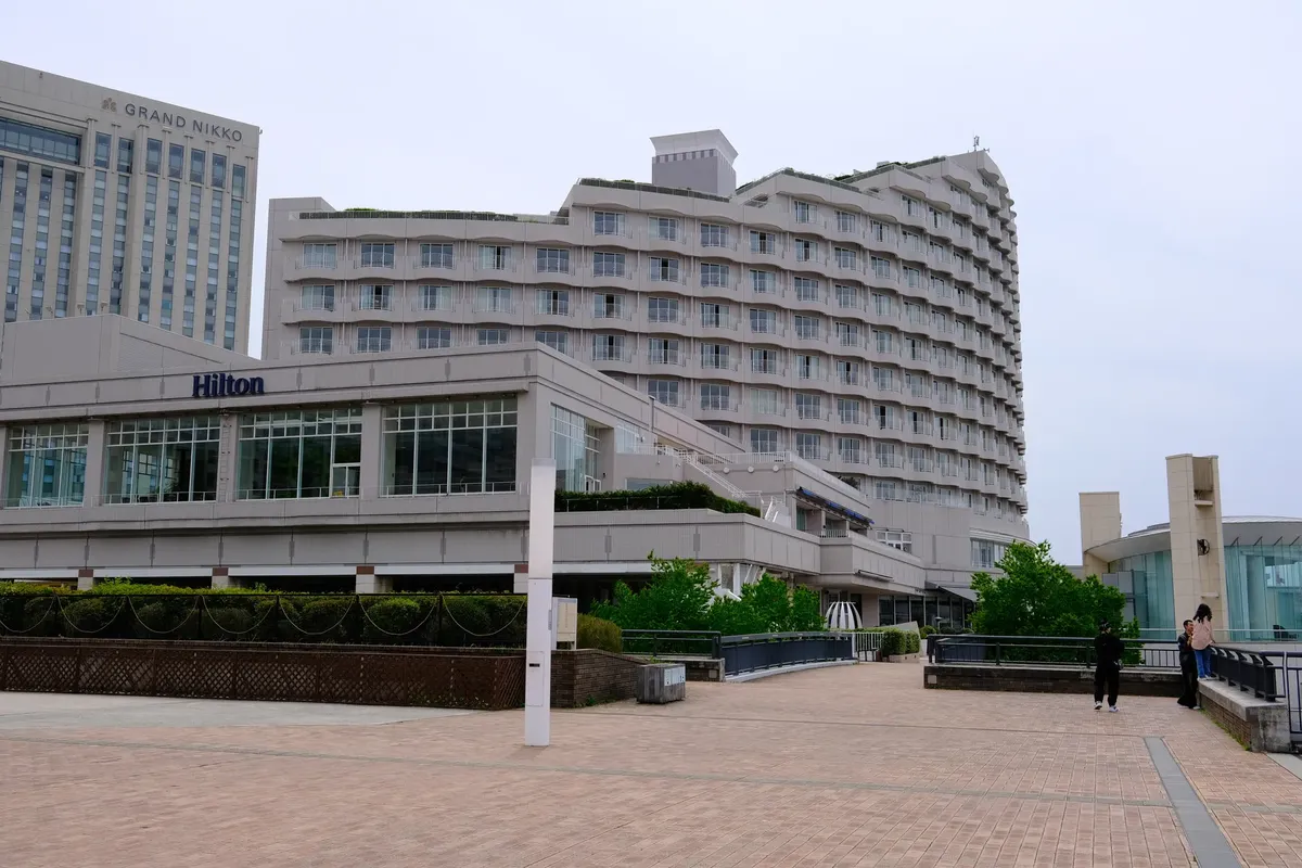 View of the Hilton Tokyo Odaiba and Grand Nikko hotels, showcasing modern urban architecture in Tokyo, Japan.